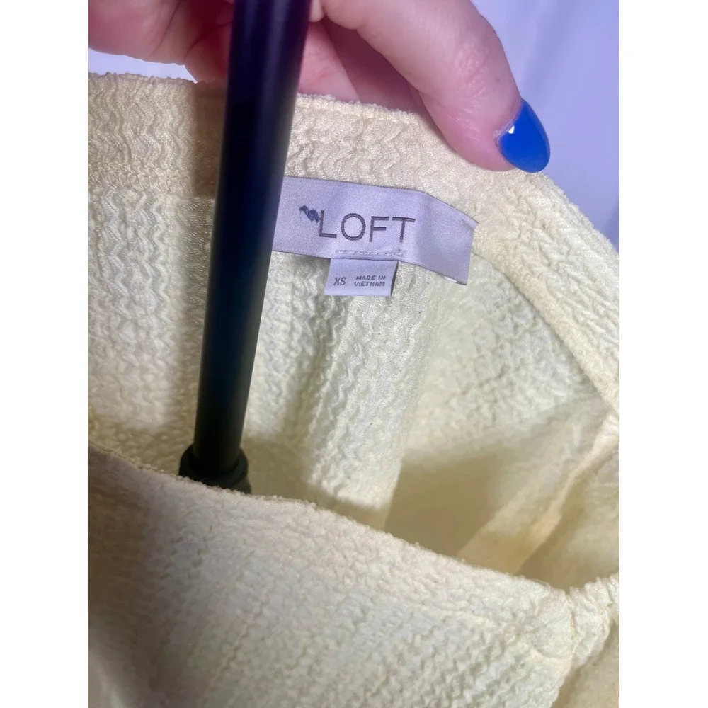 LOFT Yellow Textured Puff Sleeve Tie Front Top‎ Coquette Cottage Size XS